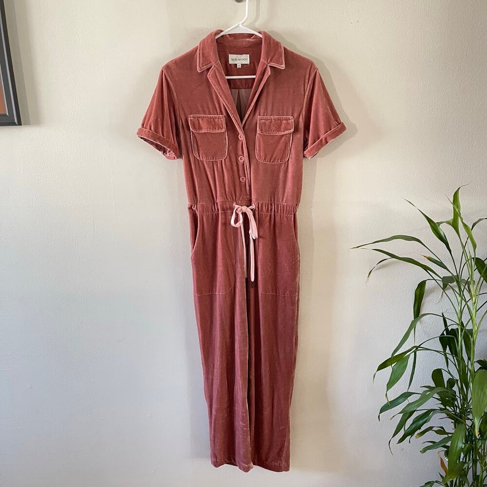 Rachel Antonoff Velvet Coveralls Jewelled Pink Drawstring Waist Womens X-Small